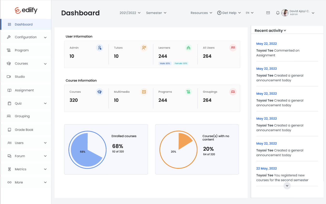 screenshot of Ediify LMS